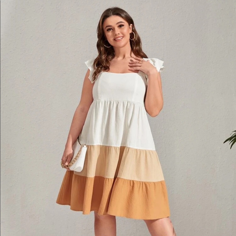 Women’s SHEIN Colorblock Ruffle Sleeve Ruffle Hem Dress